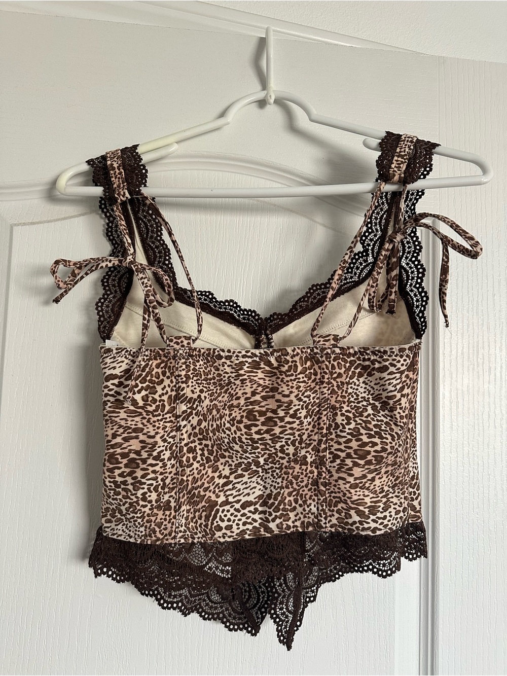 NWT Urban Outfitters Leopard Print Lace Trim Button Front Corset Tank- Size XS - Picture 4 of 6